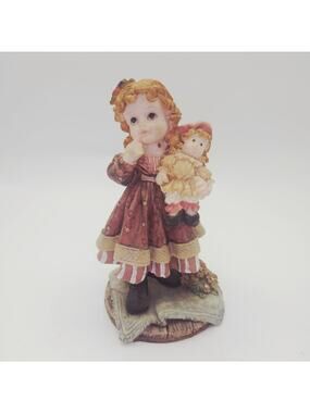 Vintage Girl Holding Doll Figurine Victorian Shabby Chic Collectible Home Decor